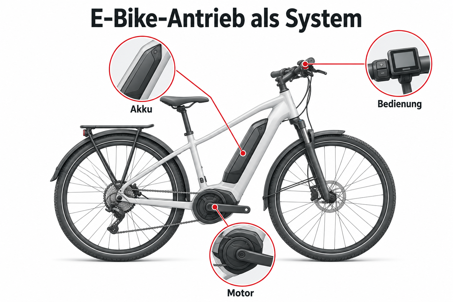 Motor, Akku und Bedienung als E-Bike-System