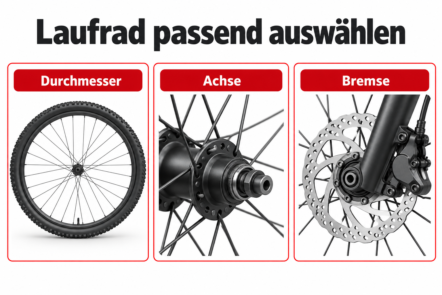 Laufraddurchmesser, Achse und Bremse schematisch erklärt