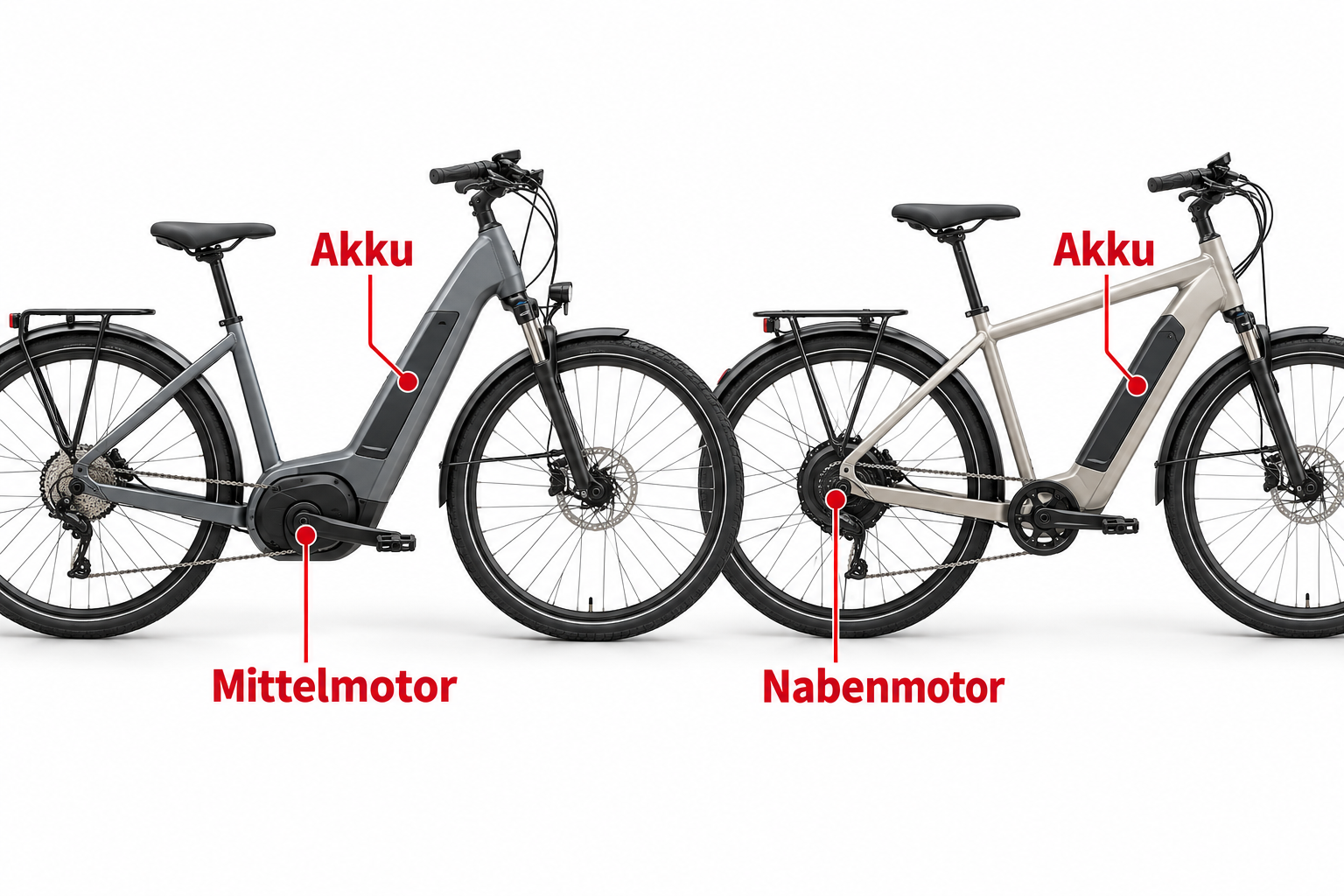 Mittelmotor und Nabenmotor am E-Bike
