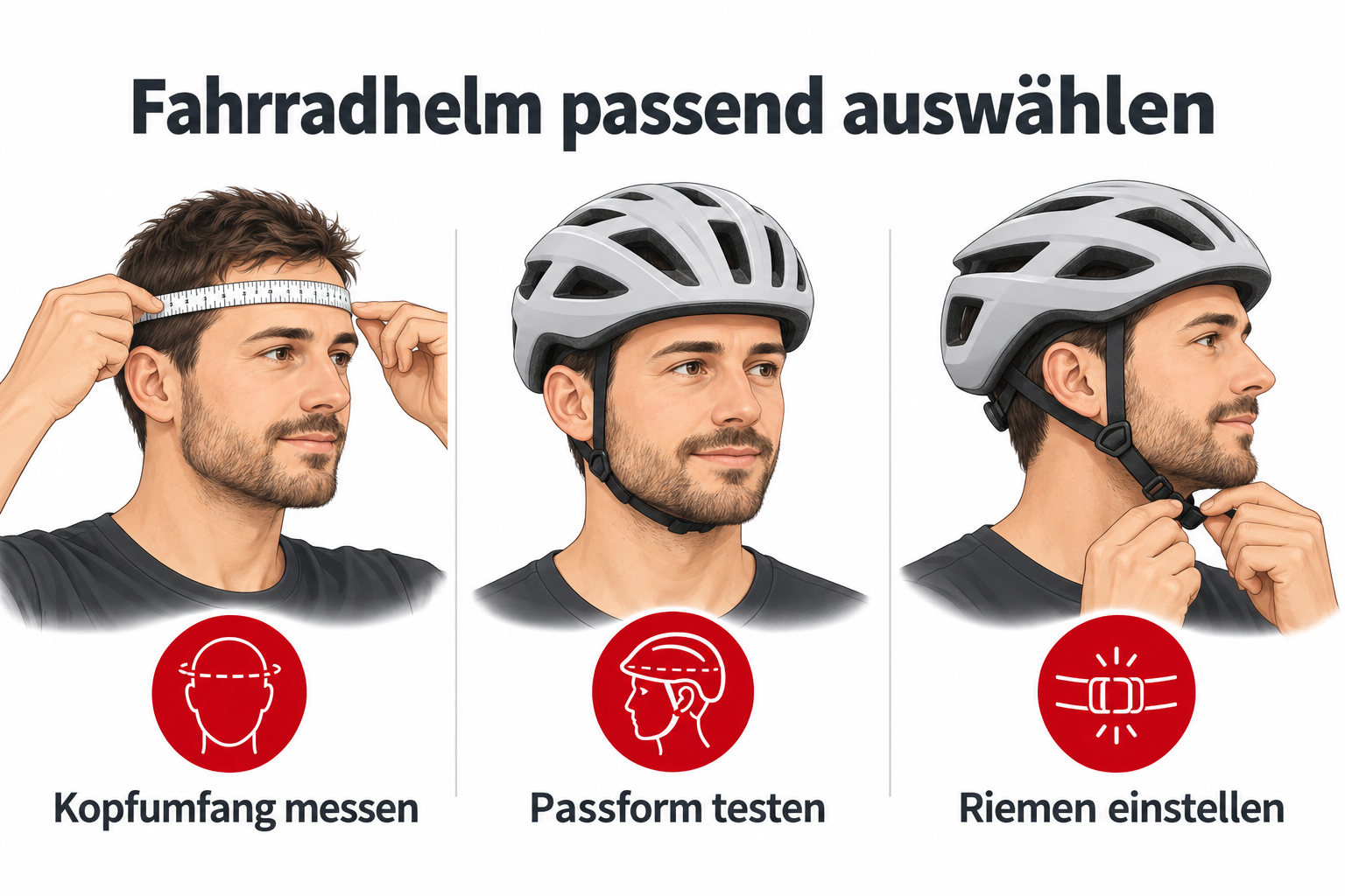 Helm auswählen: Kopfumfang messen, Passform testen und Riemen einstellen