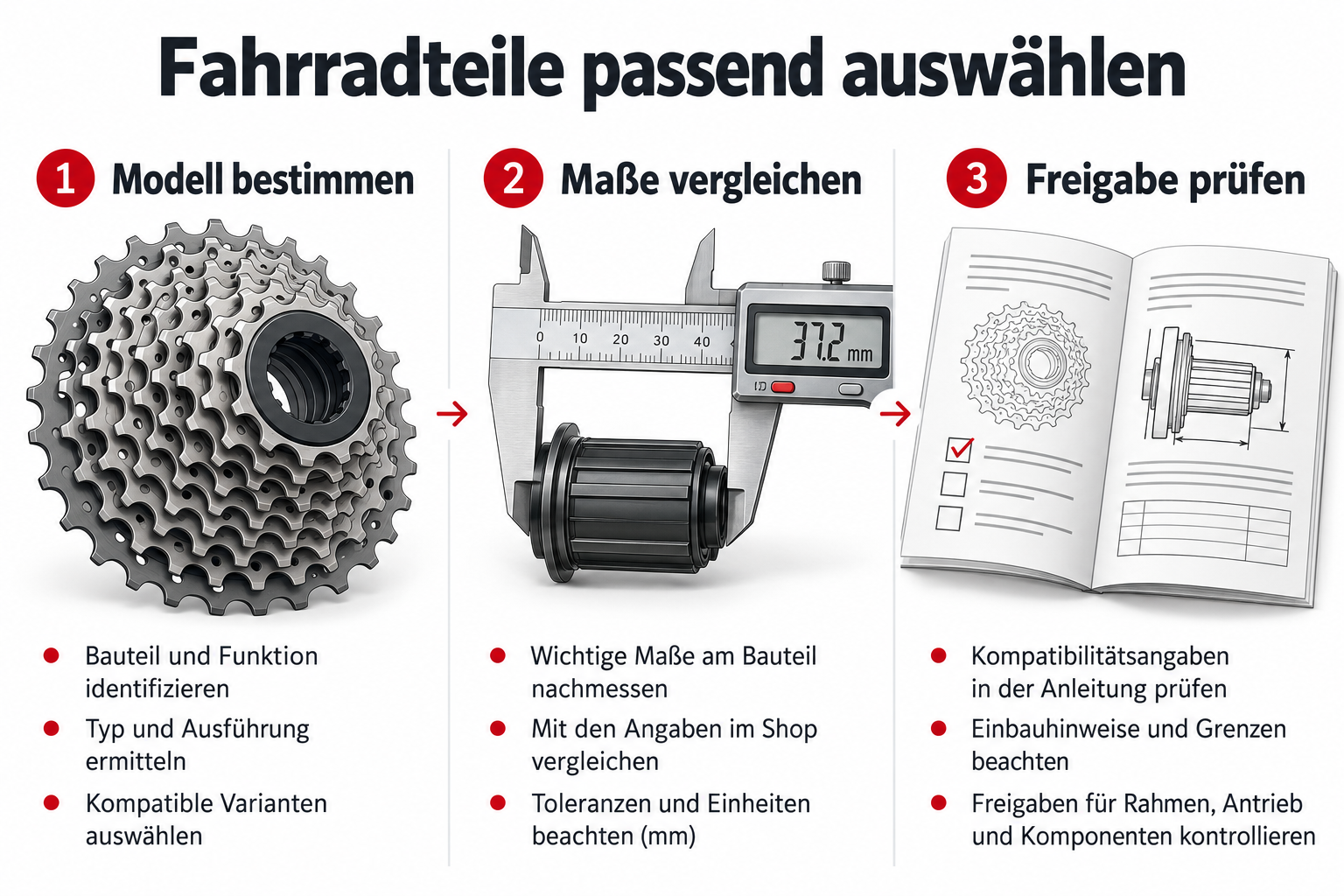 Maße und Kompatibilität von Fahrradteilen prüfen
