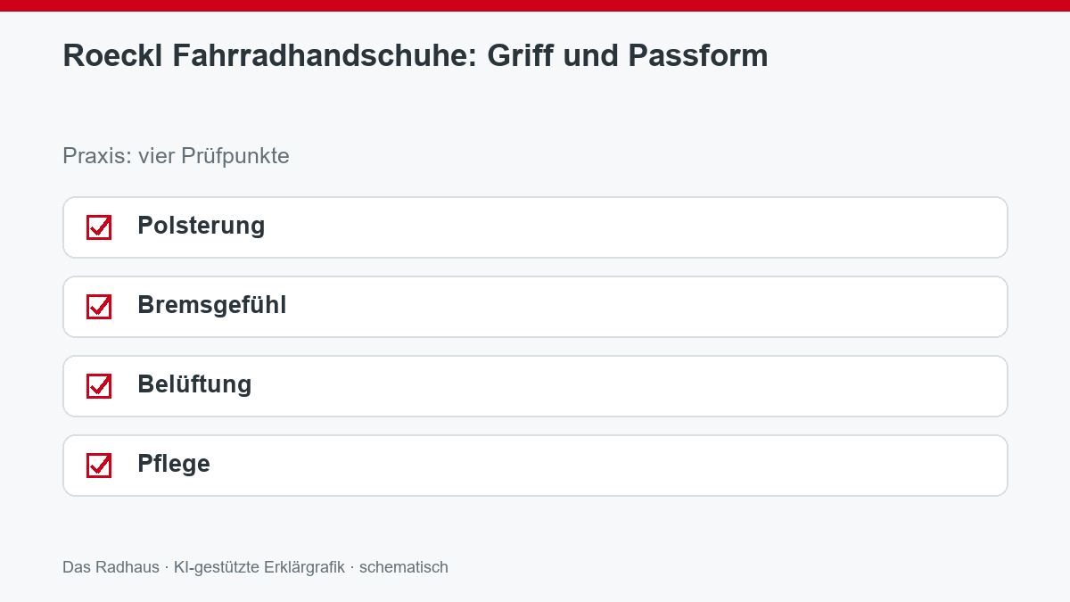 Roeckl Fahrradhandschuhe: Griff und Passform: Polsterung, Bremsgefühl, Belüftung, Pflege