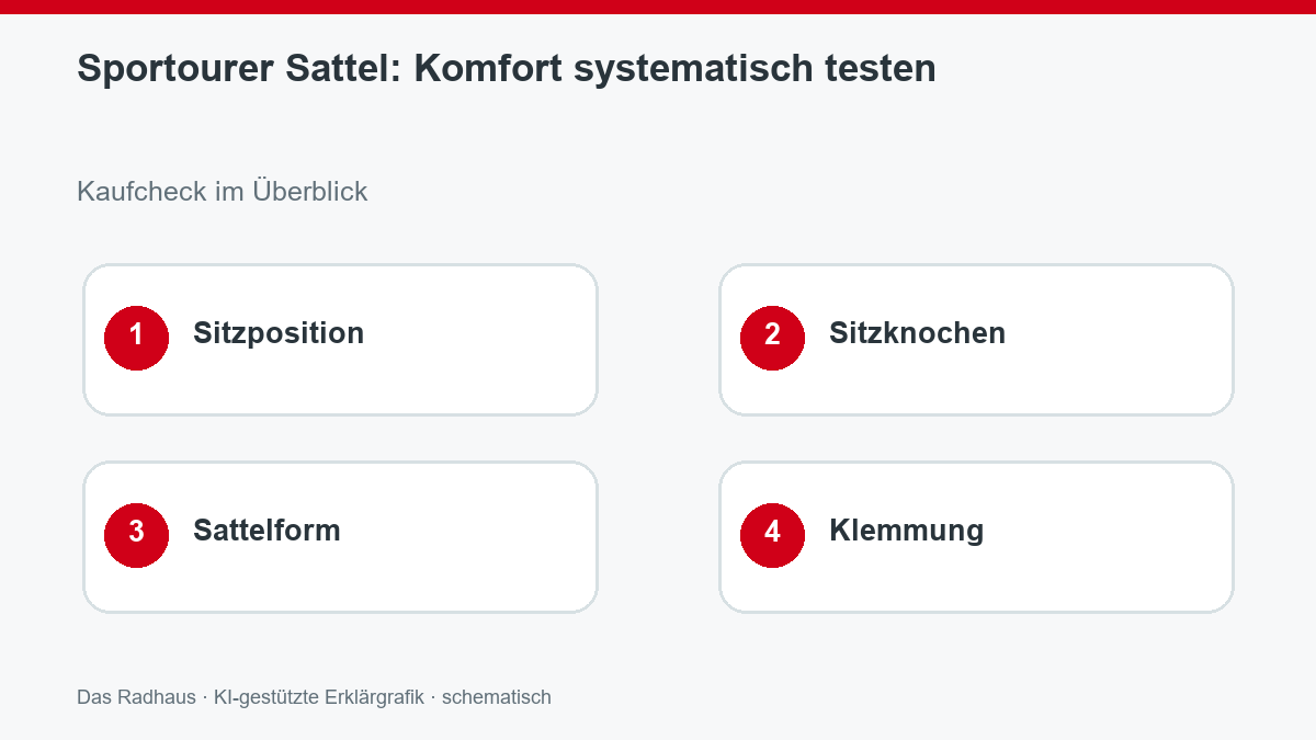 Sportourer Sattel: Komfort systematisch testen: Sitzposition, Sitzknochen, Sattelform, Klemmung