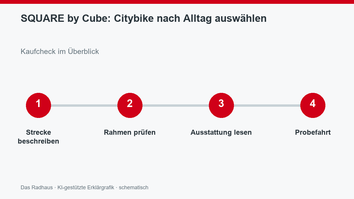 SQUARE by Cube: Citybike nach Alltag auswählen: Strecke beschreiben, Rahmen prüfen, Ausstattung lesen, Probefahrt