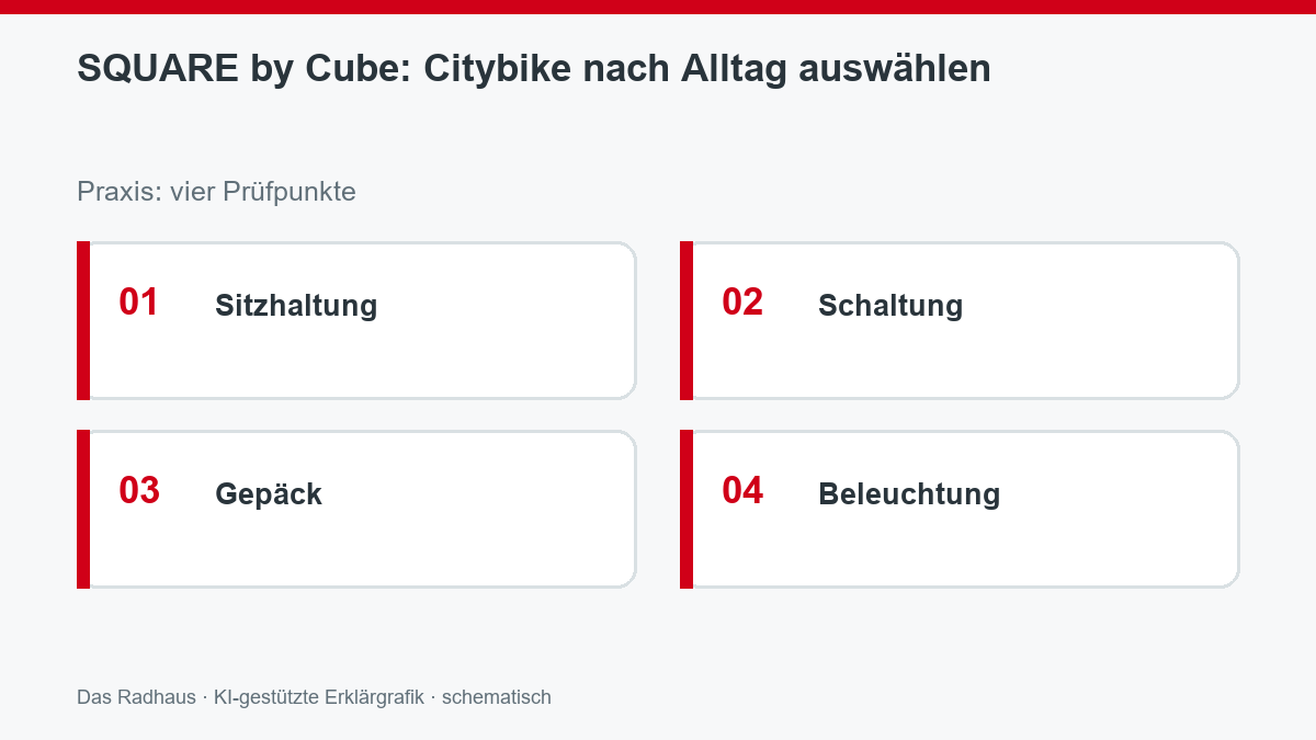 SQUARE by Cube: Citybike nach Alltag auswählen: Sitzhaltung, Schaltung, Gepäck, Beleuchtung
