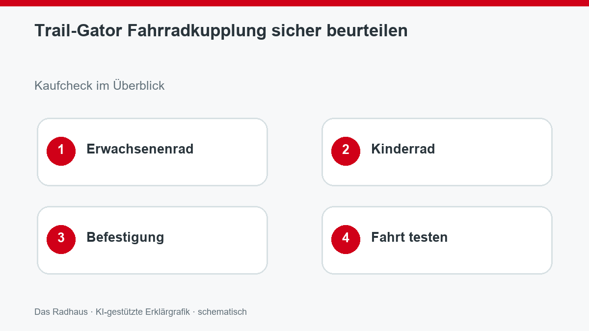 Trail-Gator Fahrradkupplung sicher beurteilen: Erwachsenenrad, Kinderrad, Befestigung, Fahrt testen