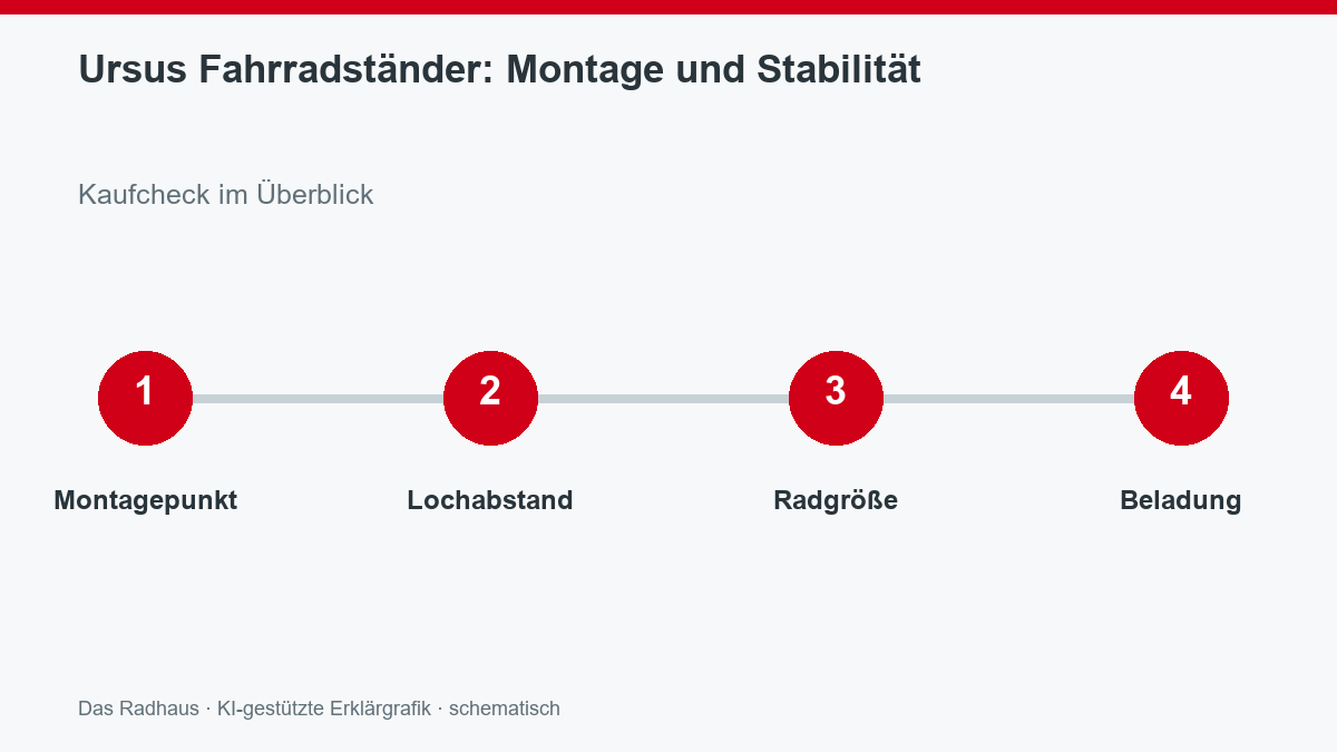 Ursus Fahrradständer: Montage und Stabilität: Montagepunkt, Lochabstand, Radgröße, Beladung