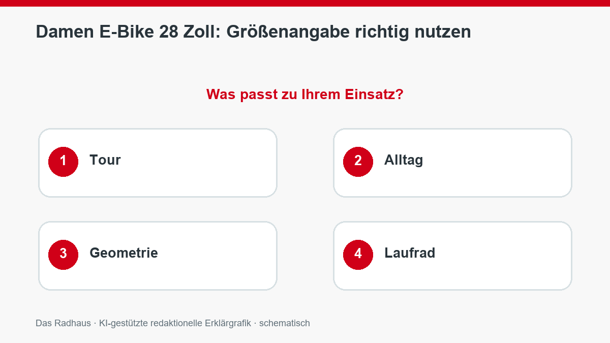 Weitere Prüfpunkte zu Damen E-Bike 28 Zoll: Größenangabe richtig nutzen
