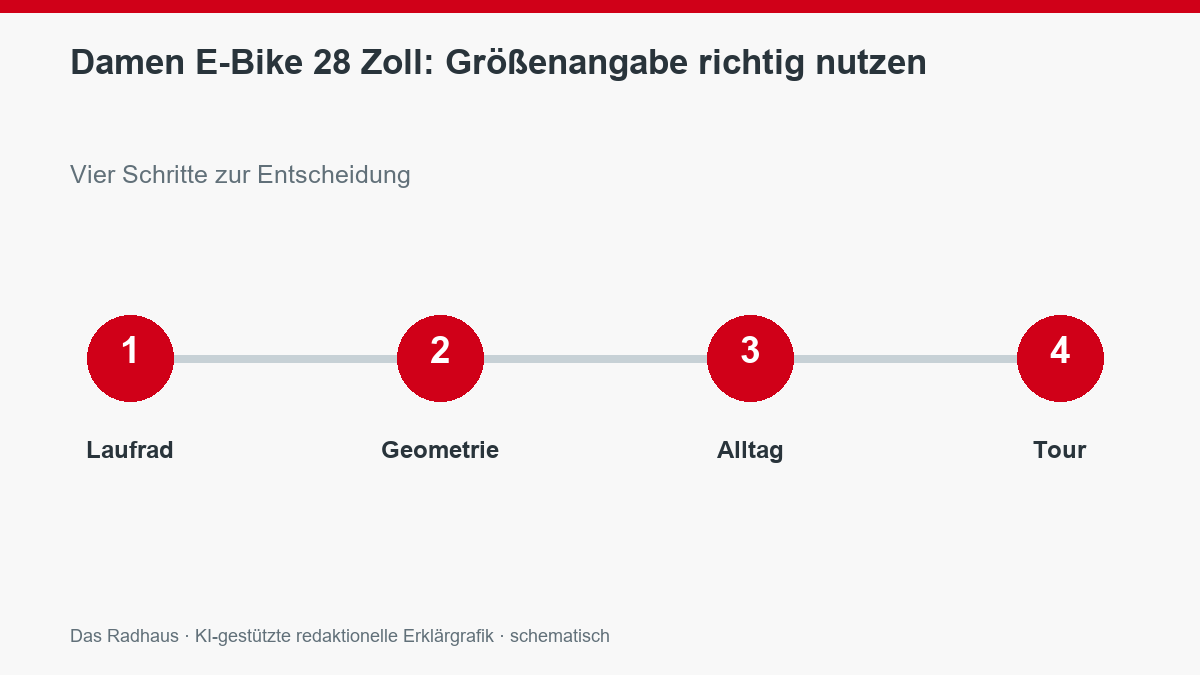 Damen E-Bike 28 Zoll: Größenangabe richtig nutzen: Laufrad, Geometrie, Alltag, Tour