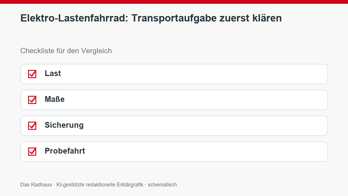 Elektro-Lastenfahrrad: Transportaufgabe zuerst klären: Last, Maße, Sicherung, Probefahrt
