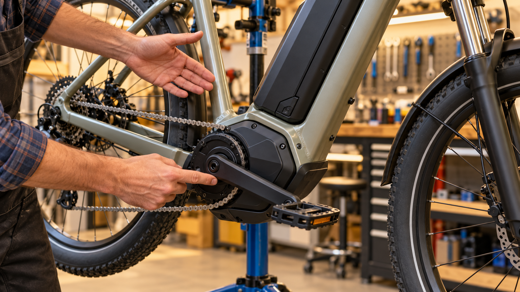 Illustrativer Blick auf den Mittelantrieb eines E-Bikes