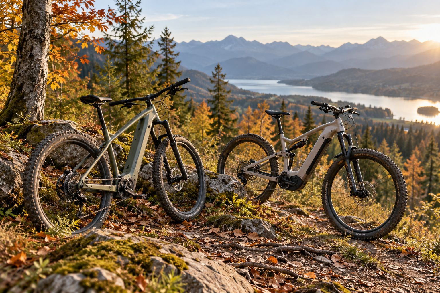 Illustrative Gegenüberstellung von E-Hardtail und E-Fully