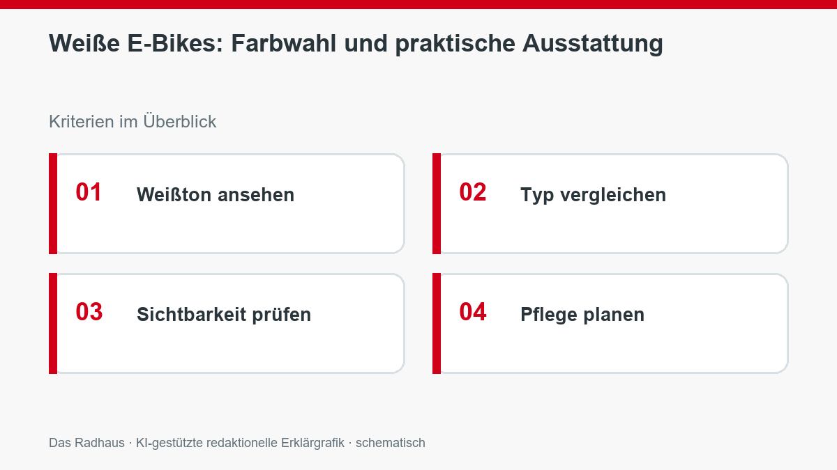 Weiße E-Bikes: Farbwahl und praktische Ausstattung: Weißton ansehen, Typ vergleichen, Sichtbarkeit prüfen, Pflege planen