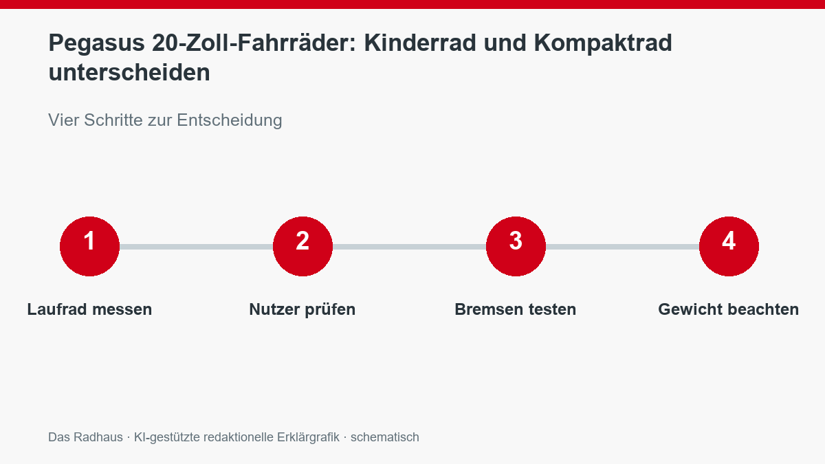 Pegasus 20-Zoll-Fahrräder: Kinderrad und Kompaktrad unterscheiden: Laufrad messen, Nutzer prüfen, Bremsen testen, Gewicht beachten